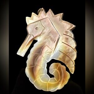 Sea Horse Mother Of Pearl Inlay Trinket Wooden Box Handcrafted Brown Black